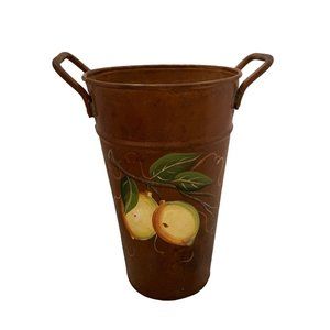 Vintage Lemon Painted French Metal 10" Bucket Planter Rustic